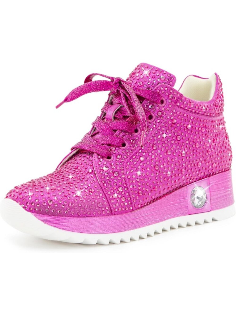 Women's Pink Glitter Sparkly Rhinestone High Top Trendy Sequin Fashion Sneakers